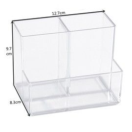 Loopunk Pen Holder, Acrylic Desk Supplies Organizer Holder, 3 Compartments Clear Acrylic Pen Holder for Desk, Pen Pencil Cup Phone Remote Control Stationery Storage Box for Home, School and Office