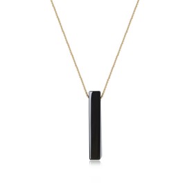 COAI Black Obsidian Necklace Crystal Necklace for Men Women, Bar Pendant Gold Stainless Steel Chain 18"