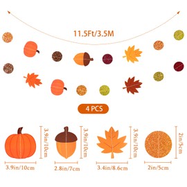 jijAcraft Fall Leaf Garland Banner – 4PCS Thanksgiving Garland, Fall Decorations with Maple Leaves Dots, Thanksgiving Party Streamers Decor for Autumn, Birthday, Home Mantel, Wedding, Classroom