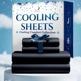 SLEEPHORIA 4 PC Cooling Sheets King Size Bed Set - Temperature Regulating Bedding for Hot Sleepers - Deep Pocket Cooling Bed Sheets King for Night Sweats and All-Night Cool Comfort (Midnight Black)