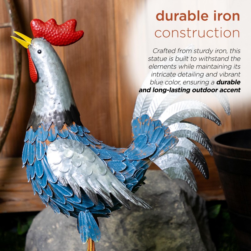 Alpine Corporation 23" Tall Outdoor Metal Silver Tail Rooster Statue