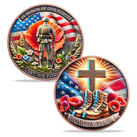 ASmileIndeep Poppy Military Challenge Coins - Memorial Coin Honoring Fallen Heroes with Poppy and Cross Veterans Challenge Coin Military Poppy Remembrance Token Patriotic Memorabilia Gift