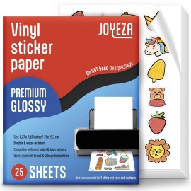 JOYEZA Premium Printable Vinyl Sticker Paper for Inkjet Printer - 25 Sheets G...