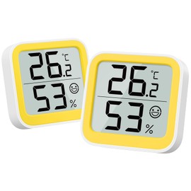 NOKLEAD Thermometer Humidity Meter Indoor Mini Hygrometer Monitor Room Temperature Meter with Face Symbol Comfort Display ℃/℉ Switch for Baby Room, Greenhouse, Office (Yellow)