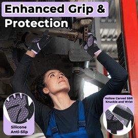 Work Gloves Women, Safety Work Gloves for Men&Women Mechanic Driver Gardening Gloves Touchscreen, Darrk Purple L