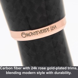 MONTEVERDE USA Super Mega Carbon Fiber/Rosegold Trim Fountain Pen - Medium Nib - Exquisite Luxury Pen for Men & Women – Perfect for Office, Business, School, Gifts, Journaling, Autographs