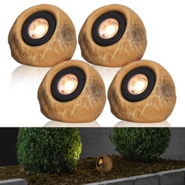 LEONLITE 5CCT LED Landscape Rock Lights, 5W Low Voltage Landscape Spot Light for Garden, Yard, Decorative Stone Light, 12-24V AC/DC, CRI90, 200lm, IP65 Waterproof, Round, Yellow, Pack of 4