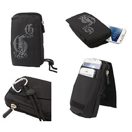 DFV mobile - Multi-Functional Vertical Stripes Pouch Bag Case Zipper Closing Carabiner for Wiko Kite 4G - Black (16 x 9.5 cm)