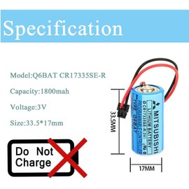 HYHGKHGKFKFKBFJ 《2 Pack》1800mAh 3V CR17335SE-R Q6BAT PLC Lithium Battery with Black Plug for QNS System Q6BAT Q25PRHCPU Q170HBATC
