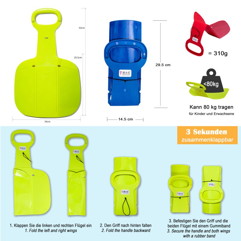 Foldable pop slider, lightweight and portable bob sledge for children
