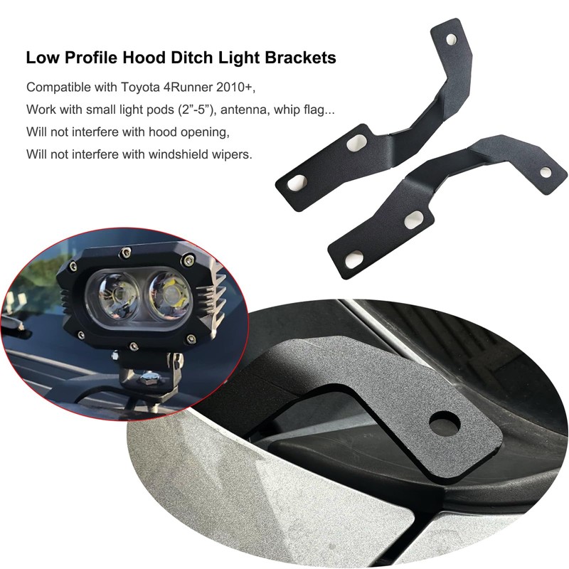 DarSeity Low Profile Mount Hood Hinges Ditch Light Brackets for