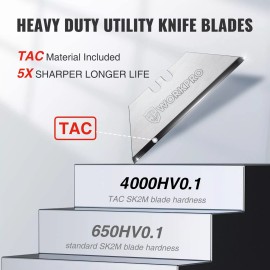 WORKPRO Premium Utility Knife Blades TAC Diamond Coated SK2M Utility Blades 50PC