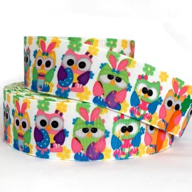 GROSGRAIN RIBBON 7/8" & 1.5" Easter Owls Bunny Eggs Printed (COMBINE SHIPPING) - 1 YARD, 1.5"