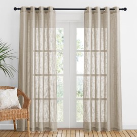 NICETOWN Taupe Sheer Linen Curtain for Windows 84 inch Long, Grommet Top Semi Sheer Vertical Drapes Privacy with Light Filter for Bedroom/Living Room/Home Office, 52 inch Wide, 1 PC