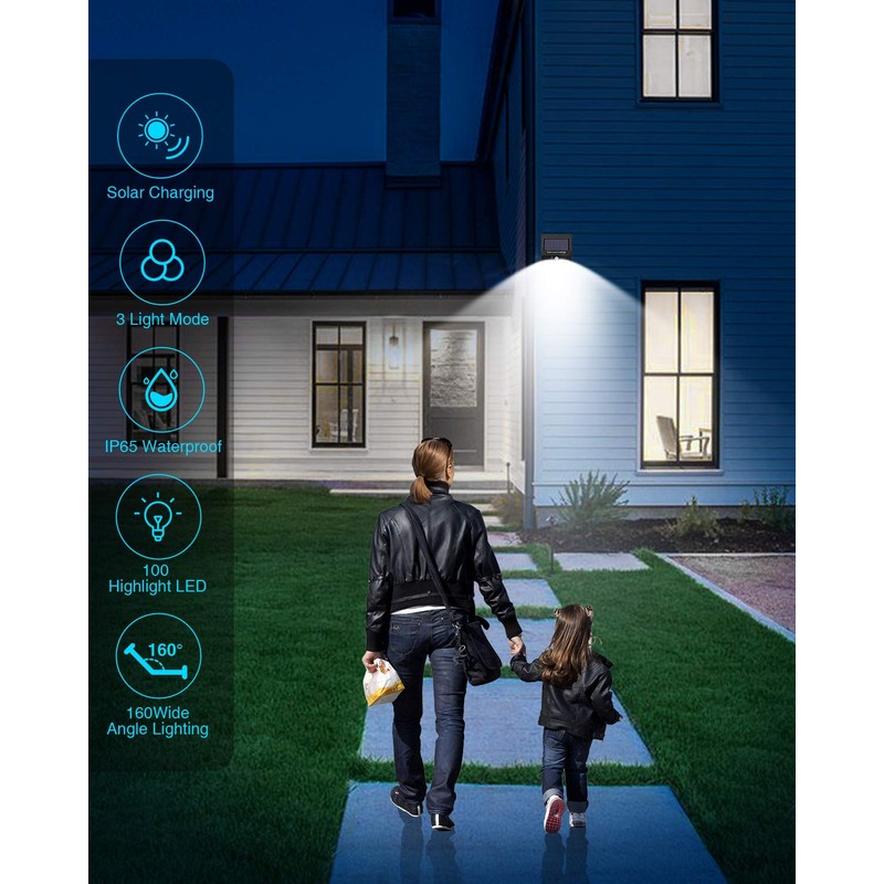 4 Pack Solar Motion Sensor Lights Outdoor, 3 Modes/100LED Security