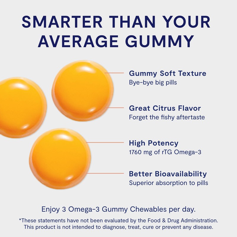Omega 3 Gummy Chewables - 90 Gel Chews, 30-Day Supply,