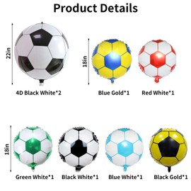 8Pcs Soccer Foil Balloons Set, 22 inch 4D Soccer Mylar Foil Balloons and 18 inch Multicolor Football Foil Balloons for Boys Kids Soccer Ball Fans Birthday Party World Cup 2022 Decoration Supplies