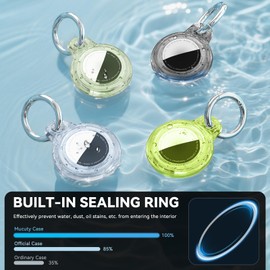 Mucuty 4 Pack Compatible with Apple Air Tags Holder, Waterproof Case with Air Tags Keychain,Clear Hard Cover for Luggage, Dog Collar, Cat, Car Keys-Fluorescent Yellow+Blue+Green