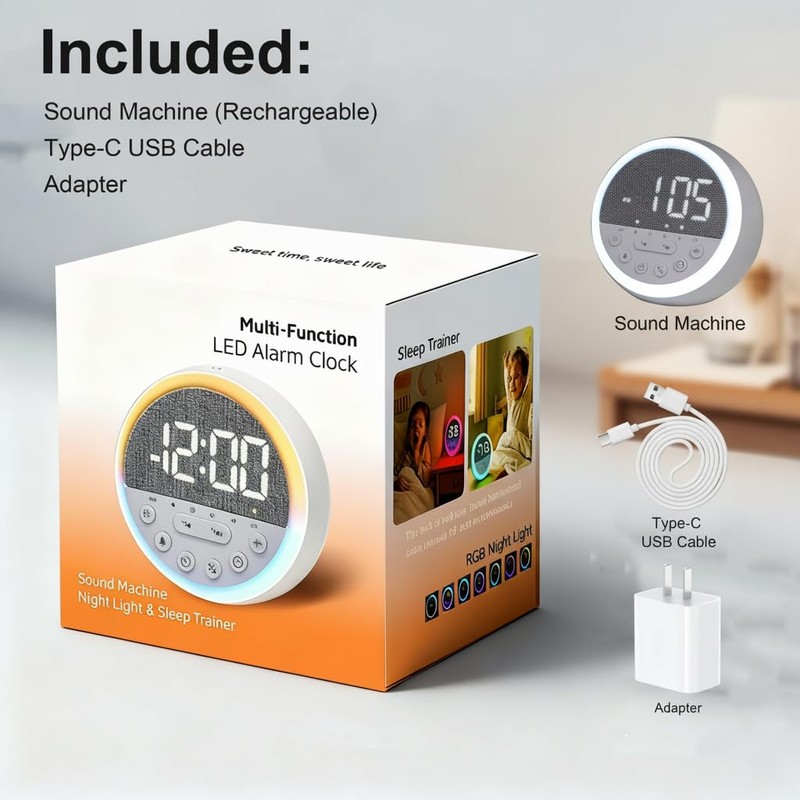 OCEST Sunrise Alarm Clock with White Noise & Dimmable RGB