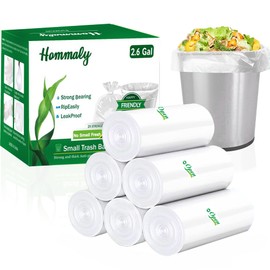 HOMMALY 2.6 Gallon 240 pcs Small Clear Trash Bags, Strong Garbage Bags, Bathroom Trash Can Bin Liners Unscented, Mini Plastic Bags for Office, Waste Basket Liner, Fit 4.5-10 Liters, 0.5-2.6 Gal