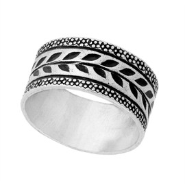 81stgeneration Women .999 Fine Silver Hill Tribe Karen Engraved Leaf Tribal Ring, Silver