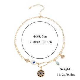 Gold Evil Eye Charm Y Necklace for Women – Paperclip Chain With Ojo Turco,Third Eye,Gold Carabiner,Crystal Clover ,Lemon Diamond Charms Safety Pin Necklace| protection necklace Jewelry Gift for Her