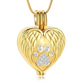 zeqingjw Pet Cremation Jewelry for Ashes Pendant Paw Print Pet Heart Urn Necklace Memorial Keepsake Jewelry for Pet/Dog's/Cat's Ashes, metal, stainless-steel, ZE-1Q8455-1-G