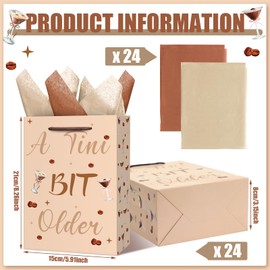 Yaomiao 24 Set a Tini Bit Older Martini Party Gift Bags with Handles Espresso Martini Party Favor Bags Treat Goodies Bags with 24 Pcs Tissue Papers for Martini Bachelorette Party (Brown Style)
