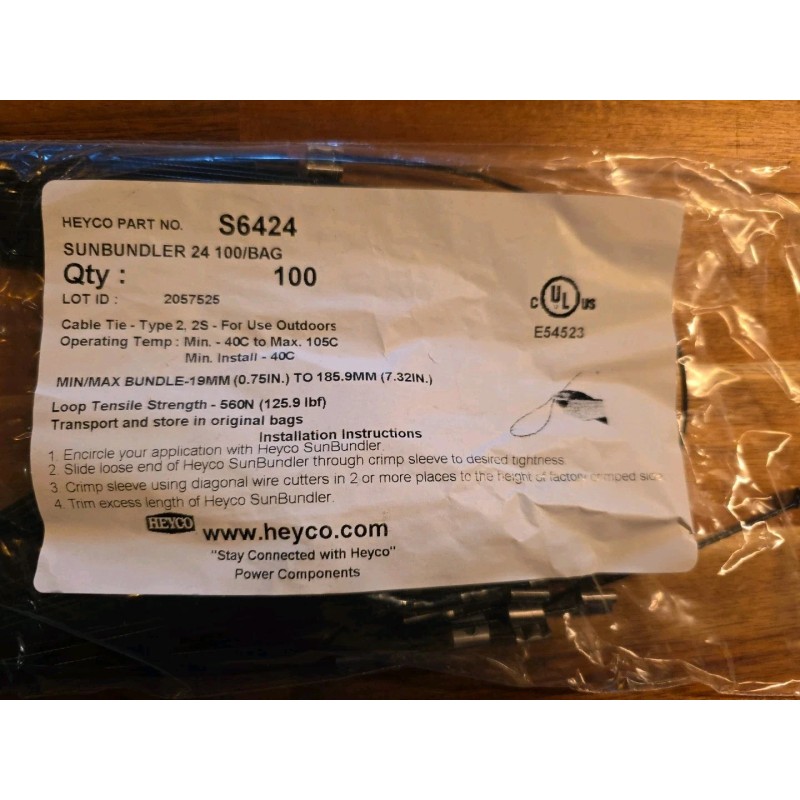 Heyco 100-QTY Heyco Sunbundler S6424 Cable Tie- Type 21 Outdoor