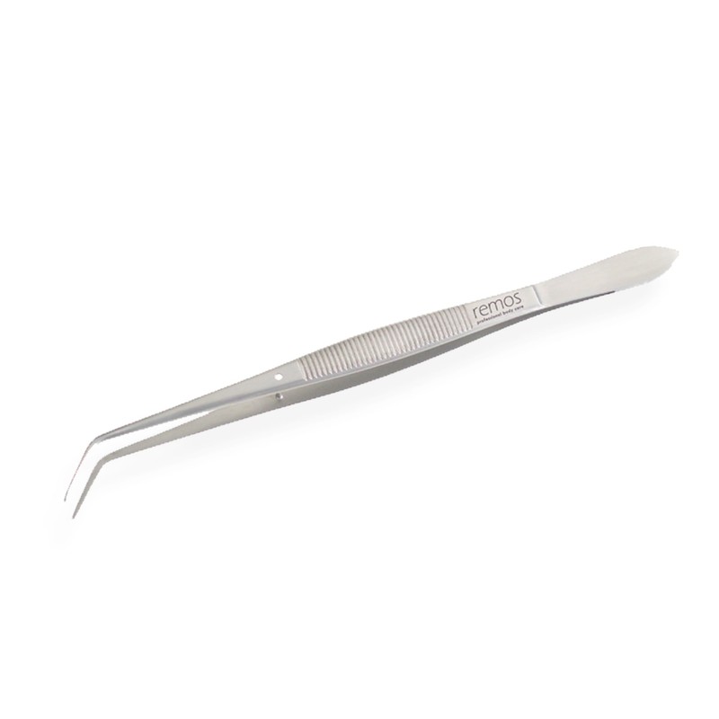 REMOS Pinzette mit geriffelter Greiffläche und gebogener Spitze 16 cm