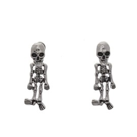 Zac's Alter Ego Alternative Cool Skull Stud Earrings with Dangling Skeletons