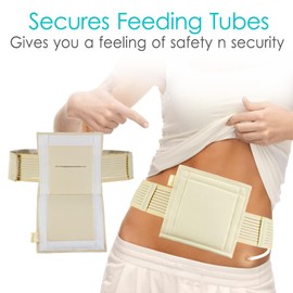 Feeding Tube Belt Breathable PEG Tube Belt G Tube Holder with Larger 6" Square Sponge Pouch Pad for Peg Tube Supplies G-Tube Pd Belt Dialysis J Tube Feeding Tube Accessories, Beige