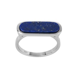 Silverly Women's .925 Sterling Silver Lapis Lazuli Blue Gemstone Capsule Shaped Ring, Sterling Silver, Lapis Lazuli