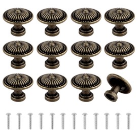 JIASI&JIESY 12 Pcs Antique Bronzy Cabinet Knobs, 26mm/1in Round Bronze Drawer Knobs, Vintage Furniture Handle Pulls with Matching Screws for Drawer Cabinet Cupboard and Kitchen Door