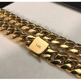 TRIPOD JEWELRY Men's 14K or White Gold Plated Stainless Steel Cuban Link Chain or Bracelet - Hip Hop Miami Cuban Link Choker Gold Chains Necklace (14K Gold - 16mm, 20.00)