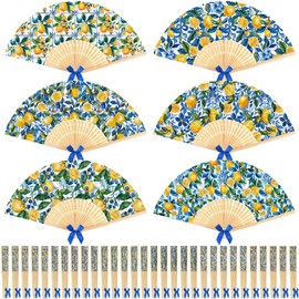Roowest 36 Pcs Capri Lemon Handheld Folding Fans Bulk Guests Wedding Favors Mediterranean Lemons Paper Fans for Bridal Shower Wedding Bridesmaid Gift