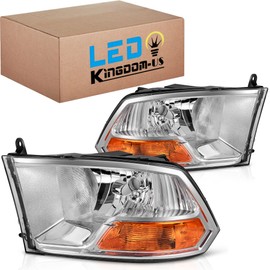 LEDKINGDOMUS Headlight Assembly, DOT-certified, Compatible with 2009-2012 Dodge Ram 1500/10-12 Ram 2500 3500 Dual Beam Model Headlamp Chrome Housing Amber Reflector Clear Lens(Not fit Quad Models)