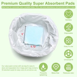 Super Absorbent Commode Pads, Value Pack 200 PCS Commode Pads for Bedside Commode Liners, Medical Grade, Easy for Seniors & Disabled, Caming
