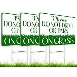 8x12 inch 3 Pack Please Do Not Drive or Park on Grass Yard Sign - No Parking on Grass Sign - Stay Off Grass Signs for Yard - No Parking Signs with Stand - Stay Off Lawn Sign - Keep off Grass Sign