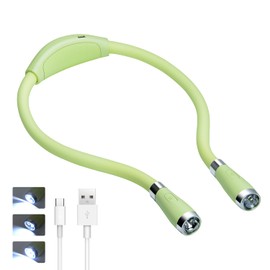 TSINGREE LED Neck Book Light, Reading Light, USB-C Rechargeable, Hands Free, 4 Super Bright LED Bulbs, 3 Adjustable Brightness, Best for Reading in Bed, Knitting, Walking, Jogging, Mending (Green)
