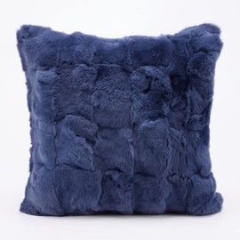 Bibury Real Rex Rabbit Furs Pillow Cover,Perfect Addition,Soft Fluffy/Fur Cushion Cover,Real Furs,Sustainable Material (Blue)
