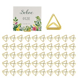 Werownsgso Pack of 50 Triangular Place Card Holders, Metal Menu Card Holder, Mini Place Card Holder, Photo Holder, Decoration Card Stand for Wedding, Birthday, Baby Shower, Restaurants