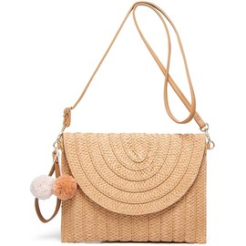 Alifyt Straw Clutch Bag Women Evening Handbag Straw Flat Summer Clutch Beach Bag, Style1-Brown