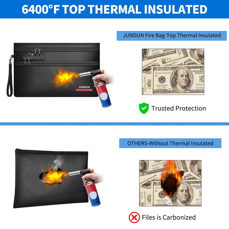 JUNDUN 6400℉ Fireproof Money Bag for Cash with Lock(11" x