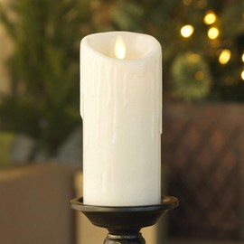 Luminara Wax Drip Flameless LED Candle, White 3" x 6.5", Timer Function, Real Wax Pillar, Battery Operated Unscented Safe, Long-Lasting
