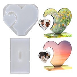 Grevosea Resin Molds Silicone, Large Photo Frame Resin Casting Molds Heart Shape Silicone Mold Epoxy Molds for DIY Picture Frame Display Home Decors Flower Preservation