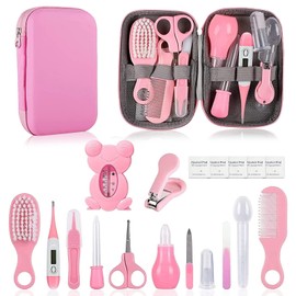 MEETOZ Baby Healthcare and Grooming Kit, 19 in 1 Infant Safety Care Set with Hair Brush Comb Nail Clipper Nasal Aspirator,Baby Essentials Kit for Newborn Girls Boys (Pink)