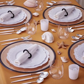 Fancy Disposable Dinner Plates (10 PC) Heavy Duty Plastic Plates, Silver Party Supplies for Baby Showers, Weddings, Parties, Birthdays and Events, White with Silver Embossed Rim - 10.25" - Harmony