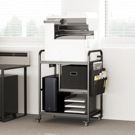 MIXISAV Large Printer Stand with Removable Storage Drawer, Mobile Printer Table with Charging Station for Home Office, Rolling Industrial Printer Cart with Wheels for Scanner Fax PC Tower (Black)