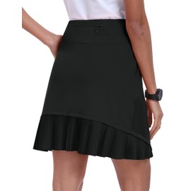 MoFiz Golf Skorts Skirts for Women Pleated Tennis Skorts Trendy Summer High Waisted Running Skirt 20" Knee Length Skorts with Pockets XL Black